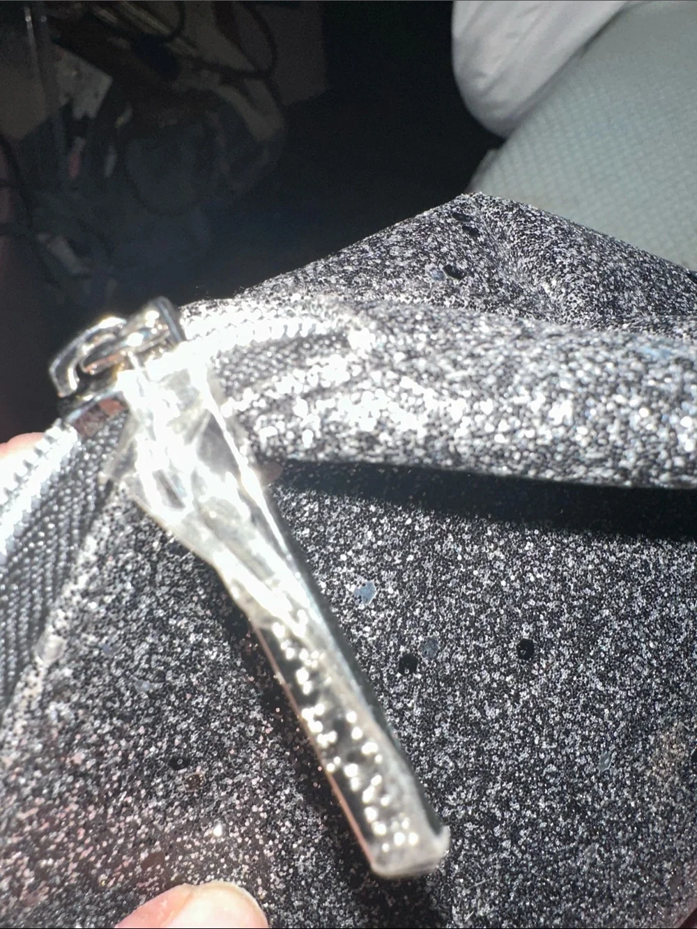 Lancome Sparkle Black Glitter Cosmetic Bag new medium size silver accents